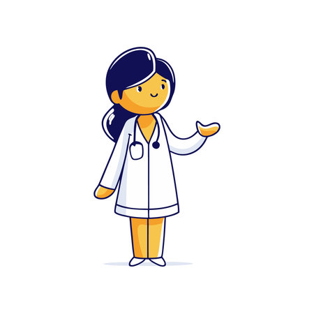 Cartoon female doctor in white coat with stethoscope. Vector illustration.のイラスト素材