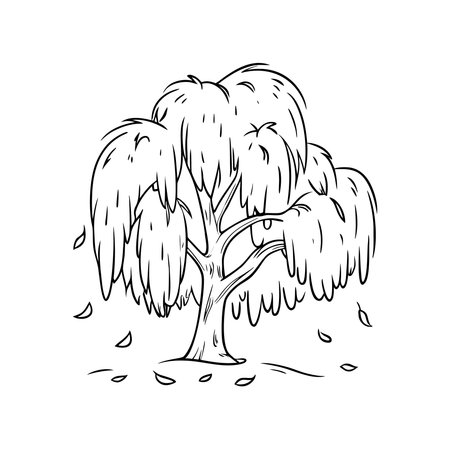 Cartoon doodle tree isolated on white background. Vector illustration.のイラスト素材