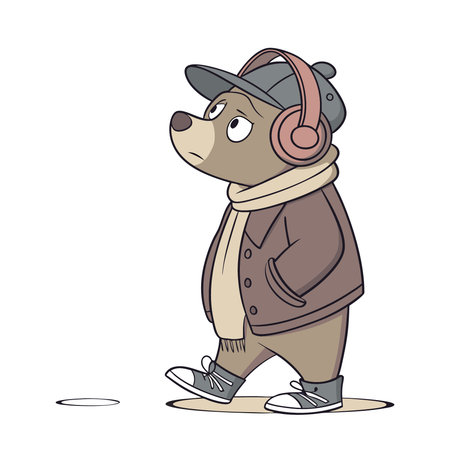 Illustration of a dog wearing a hat and headphones listening to musicのイラスト素材