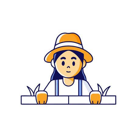 farmer woman with hat and plants in the field vector illustration designのイラスト素材