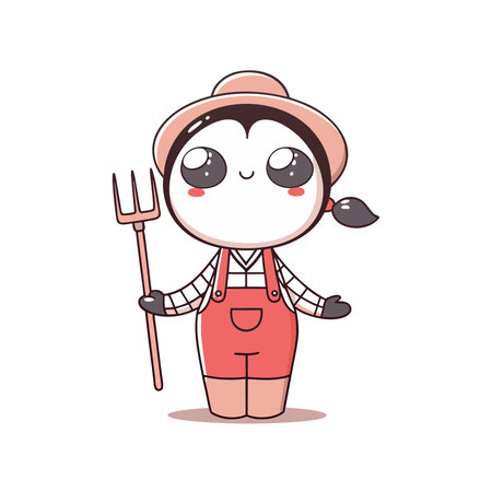 Cute farmer with pitchfork. Vector illustration in cartoon style.のイラスト素材