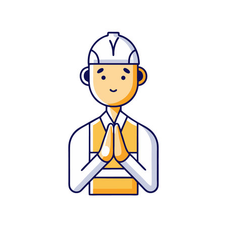 construction worker with helmet and hands clasped in prayer vector illustrationのイラスト素材