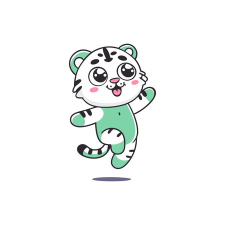 Cute cartoon tiger. Vector illustration on white background. Cute animal.のイラスト素材