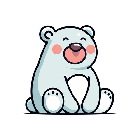 Cute cartoon polar bear sitting on the ground. Vector illustration.のイラスト素材