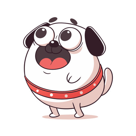 Cute cartoon pug dog. Vector illustration isolated on white background.のイラスト素材