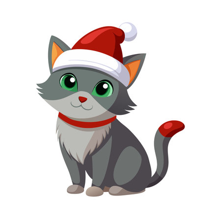 Christmas cat in Santa Claus hat. Cute cartoon vector illustration.のイラスト素材