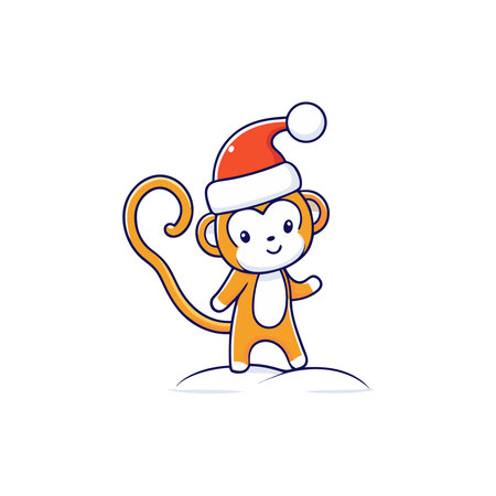 Cute monkey in santa hat. Merry Christmas and Happy New Year. Vector illustrationのイラスト素材