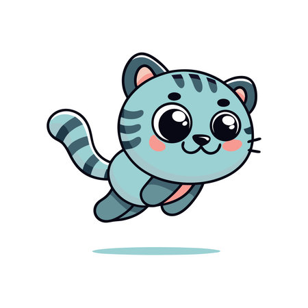 Cute cartoon cat jumping isolated on white background. Vector illustration.のイラスト素材
