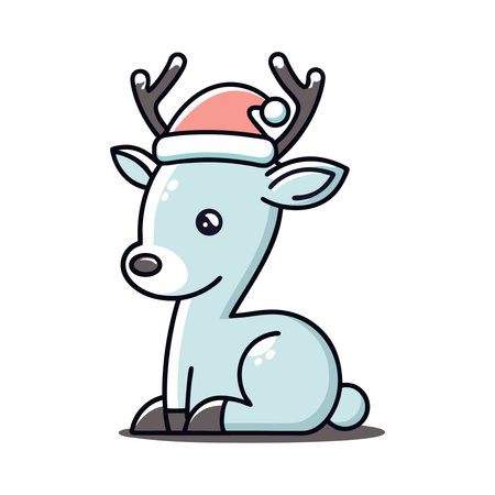 Cute cartoon reindeer with christmas hat. Vector illustration.のイラスト素材