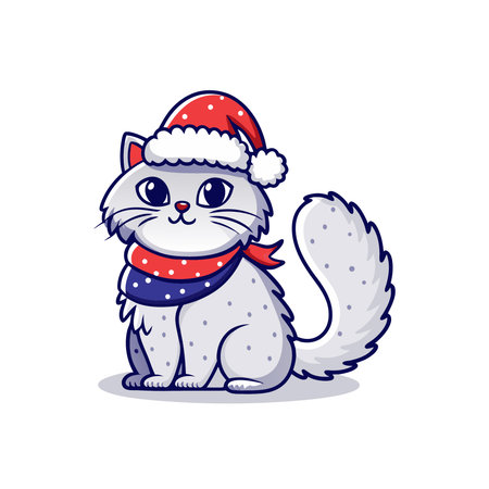 Cute cat in a Christmas hat and scarf. Vector illustration.のイラスト素材