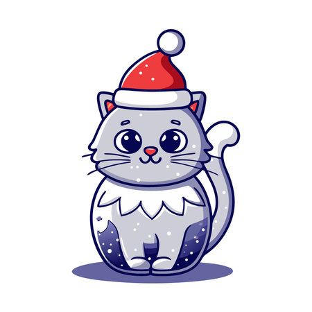 Cute cartoon cat in a Santa Claus hat. Vector illustration.のイラスト素材