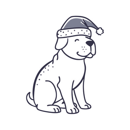 Cute puppy in a Santa Claus hat. Vector illustration of a dog.のイラスト素材
