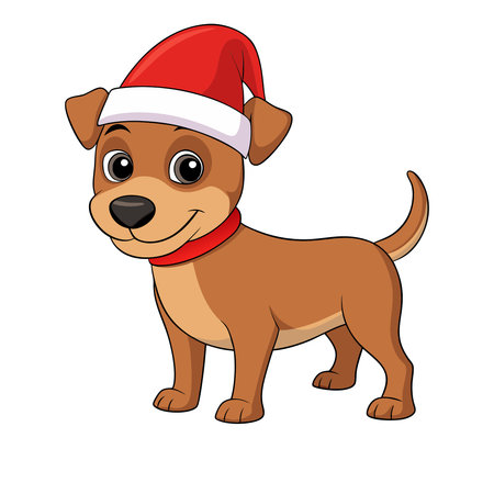 Cute dog in red christmas hat. Cartoon vector illustration.のイラスト素材