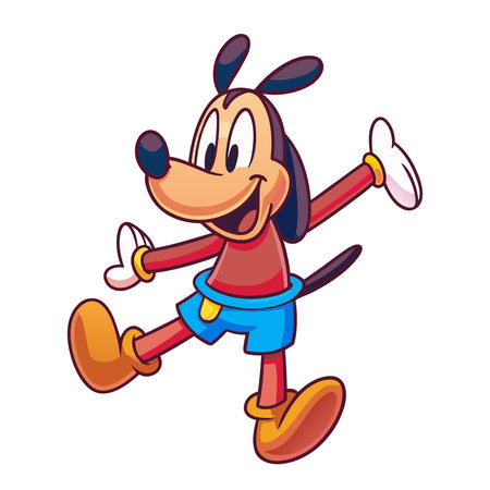 Illustration of Cute Cartoon Dog Running and Jumping on a White Backgroundのイラスト素材