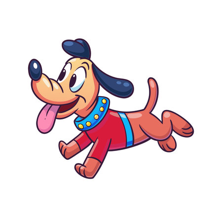 Cartoon funny dog running. Vector illustration isolated on white background.のイラスト素材