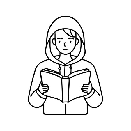 young woman reading a book character vector illustration design black and whiteのイラスト素材