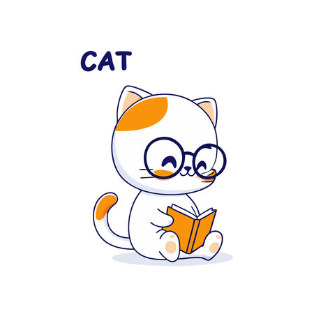 Cute cartoon cat with glasses and a book. Vector illustration.のイラスト素材