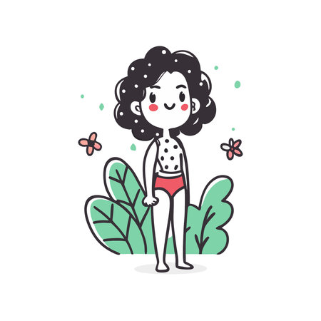 Cute girl in swimsuit. Vector illustration in cartoon style.のイラスト素材