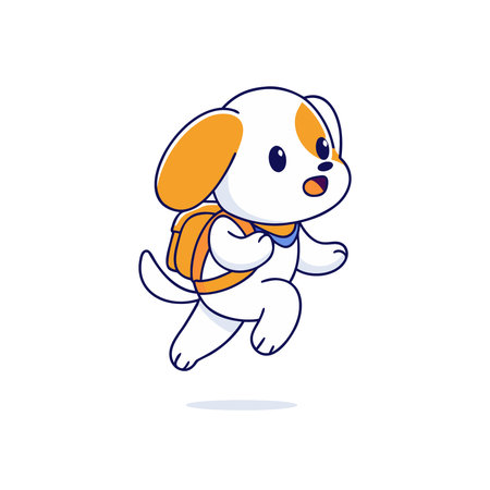Cute cartoon dog with backpack. Vector illustration in flat style.のイラスト素材