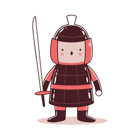 Cartoon knight with sword. Vector illustration in a flat style.のイラスト素材