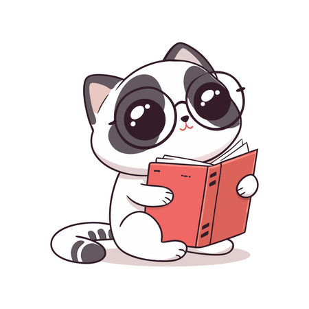 Cute cat reading a book. Vector illustration. Cartoon character.のイラスト素材