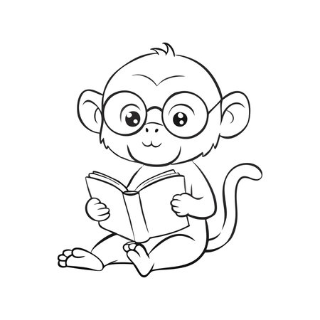 Cute monkey in glasses with a book. Vector illustration on white background.
