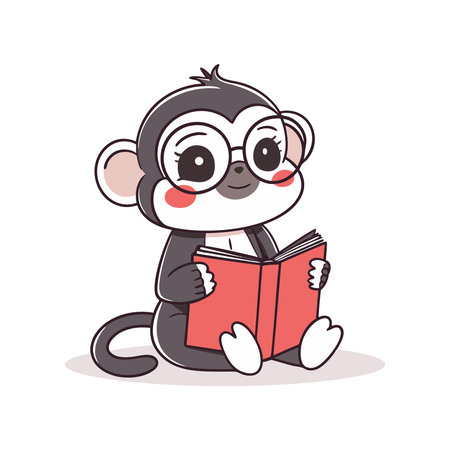 Cute monkey reading a book. Vector illustration in cartoon style.