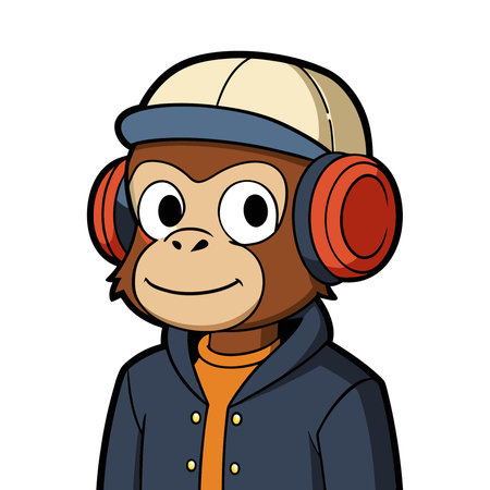 Monkey with headphones. Vector illustration on white background. Cartoon style.
