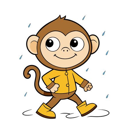 Cute cartoon monkey in raincoat and boots. Vector illustration.