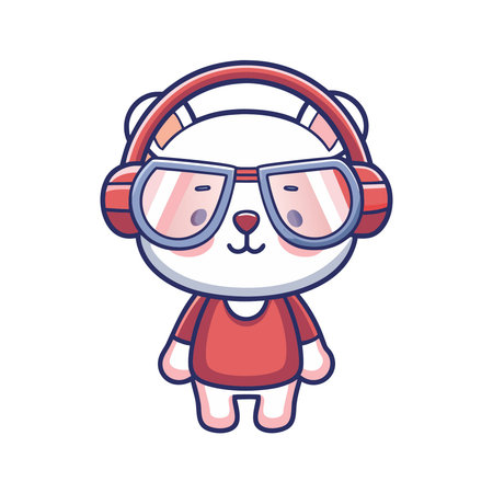 cute bear with headphones and glasses kawaii character vector illustration designのイラスト素材