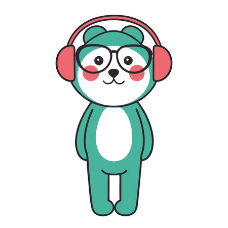 cute bear with headphones kawaii character icon vector illustration designのイラスト素材