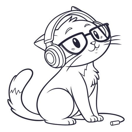 Cute cat in headphones and glasses. Vector illustration for your designのイラスト素材