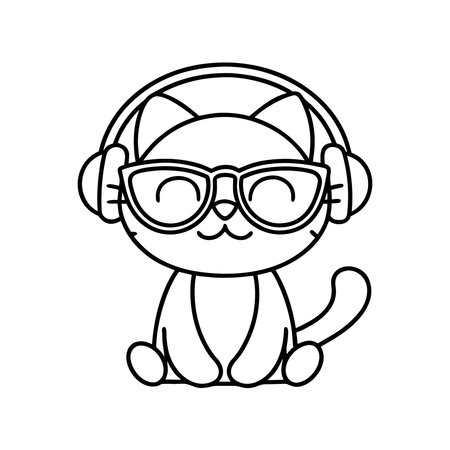 cute cat with headphones kawaii style icon vector illustration designのイラスト素材