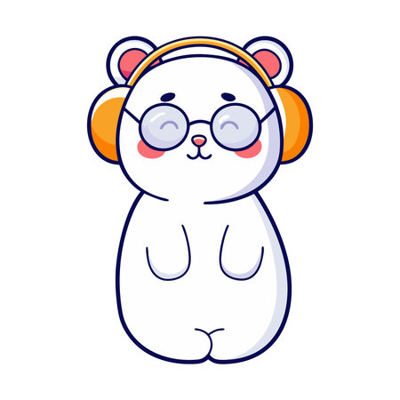 Cute cartoon polar bear wearing headphones and glasses. Vector illustration.のイラスト素材