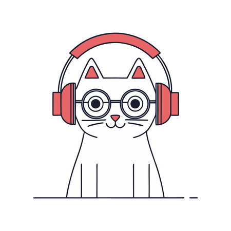 cute cat with glasses and headphones vector illustration designicon vector illustration graphic designのイラスト素材