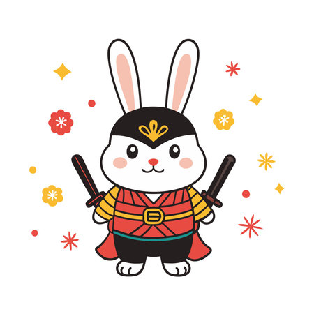 Rabbit in kimono with a sword. Vector illustration.のイラスト素材