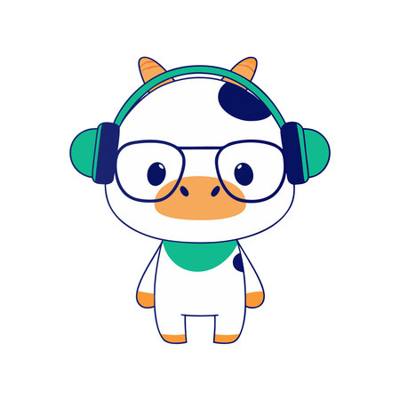 cute cow with headphone and glasses icon over white background. colorful design. vector illustrationのイラスト素材