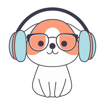 cute dog with headphones kawaii cartoon vector illustration graphic designのイラスト素材