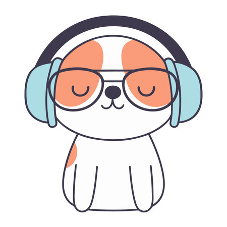 cute dog with headphones and glasses vector illustration design vector illustration designのイラスト素材
