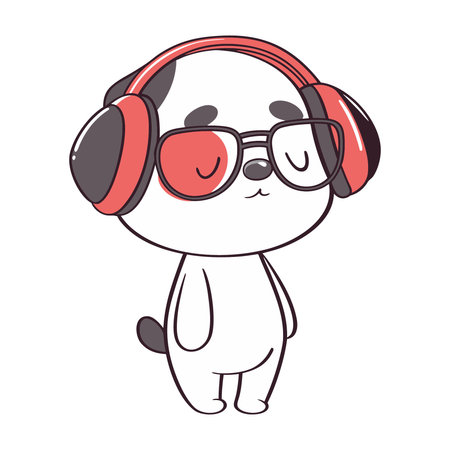 Cute dog with headphones. Vector illustration of a dog in headphones.のイラスト素材