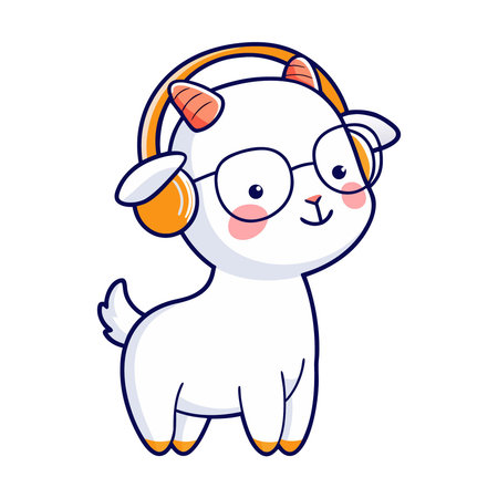 cute goat with earphones and eyeglasses vector illustration designのイラスト素材