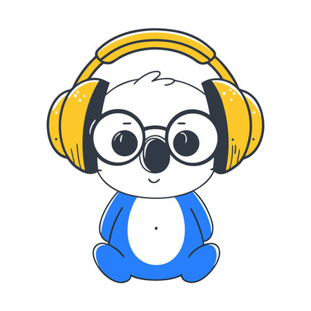 Cute baby boy in headphones. Vector illustration. Cartoon style.のイラスト素材