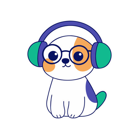 cute dog with earphones and glasses vector illustration design graphic flatのイラスト素材