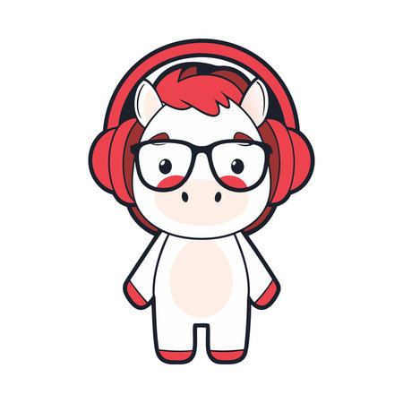 Cute kawaii unicorn with headphones cartoon vector illustration graphic designのイラスト素材
