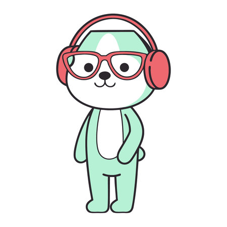 Cute kawaii dog in headphones. Vector illustration design.のイラスト素材
