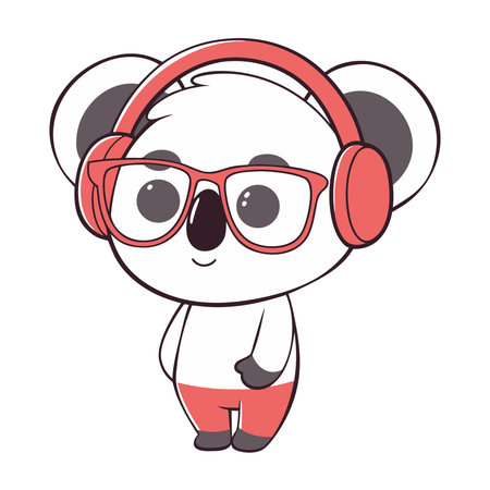 Cute cartoon koala with headphones. Vector illustration of a cute koala.のイラスト素材
