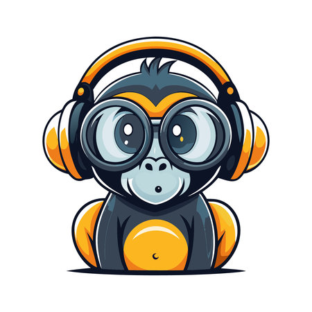 Monkey with headphones. Vector illustration isolated on a white background.のイラスト素材