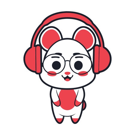 cute mouse with headphones kawaii character icon vector illustration designのイラスト素材