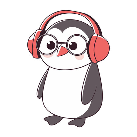 Cute penguin with headphones cartoon vector illustration graphic design vector illustration graphic designのイラスト素材