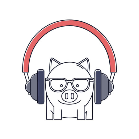 piggy with headphones and glasses over white background. colorful design. vector illustrationのイラスト素材